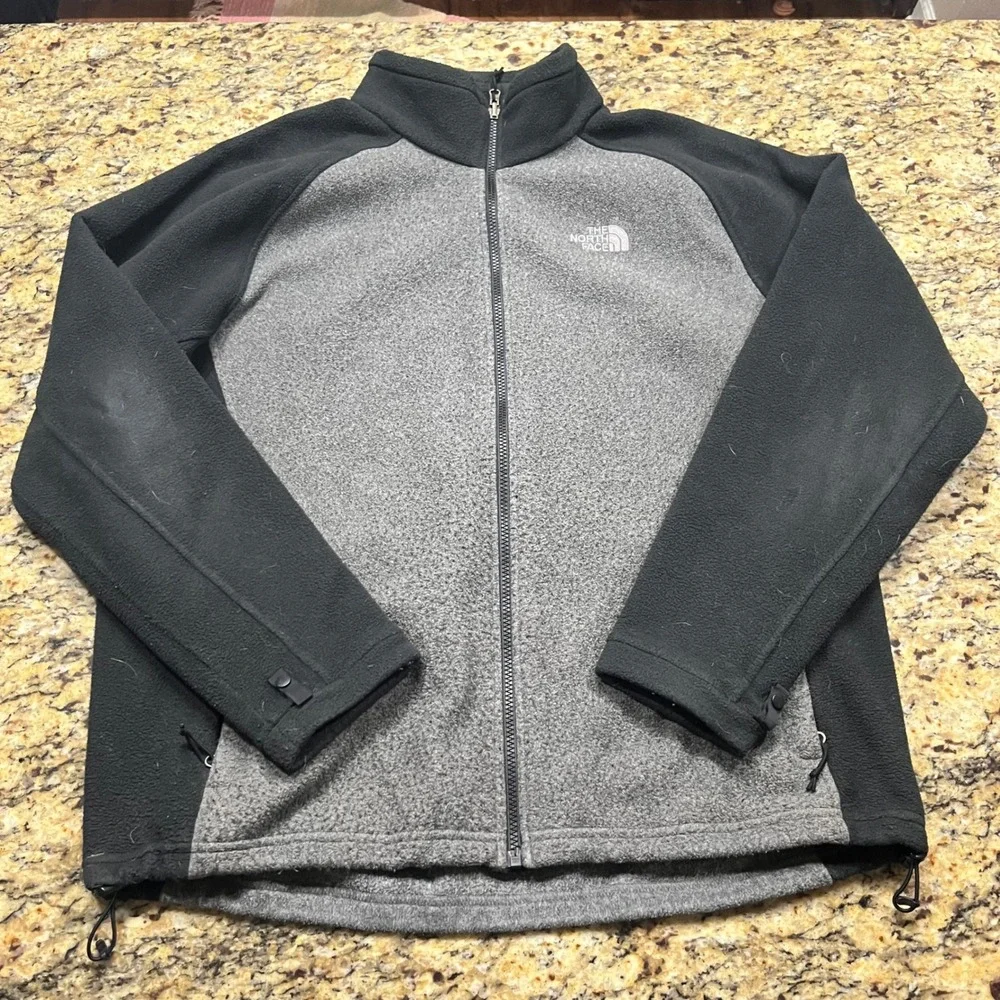 The North Face Mens XL Full Zip Fleece Jacket Gray Black Heavyweight Mock Neck
